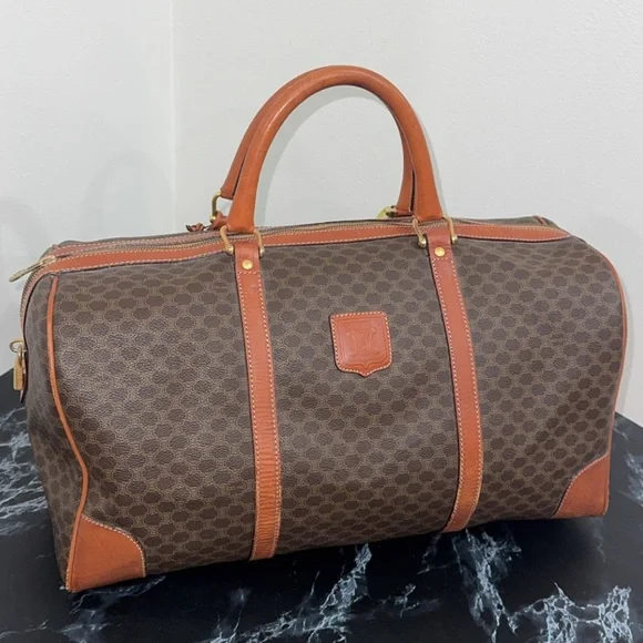 Celine | Brown Macadam Triomphe Canvas Travel Overnight Duffle Bag AUTHENTIC - Picture 14 of 16